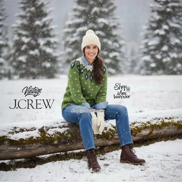 J.Crew vintage apple green Nordic fair isle handknit sweater *shop@iamwarrior - Picture 2 of 11